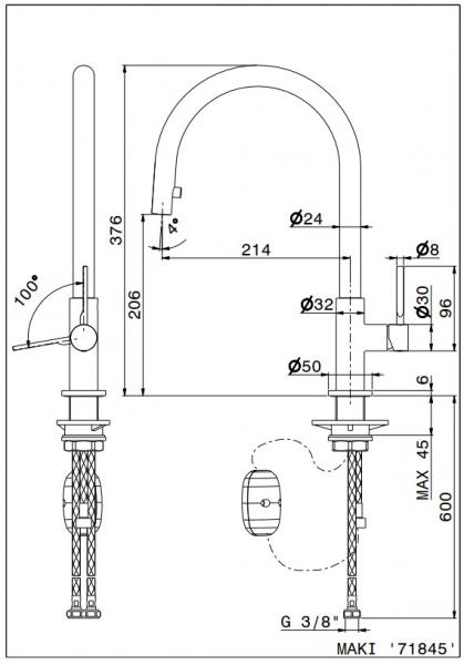 Cass&oslash;e Newform Maki k&oslash;kkenarmatur m/udtr&aelig;k - Krom