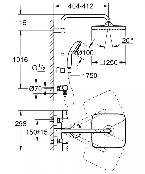 Grohe Vitalio Start System 250 Cube komplet brusesystem - Krom Grohe Vitalio Start System 250 Cube komplet brusesystem - Krom