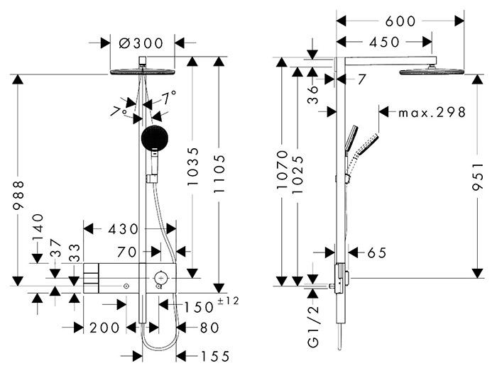 hansgrohe Raindance Alive S Showerpipe 300 2jet m/ShowerSelect Comfort og EcoSmart - Mat sort