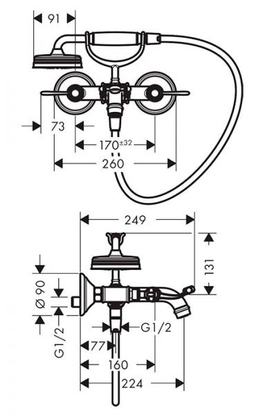 AXOR Montreux badekararmatur m/2 vingegreb - Krom