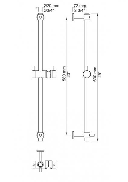 Outlet - Vola T34 brusestang og glider - B&oslash;rstet krom (uden h&aring;ndbruser og slange)