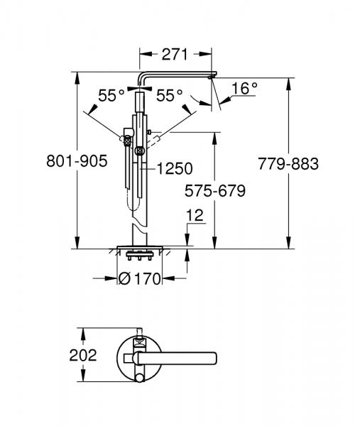 Grohe Lineare fritst&aring;ende badekararmatur - Supersteel