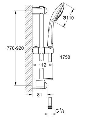 Grohe Euphoria 110 bruses&aelig;t 3 sprays - B&oslash;rstet hard graphite