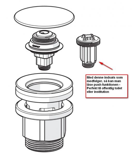 Oras push open bundventil - Mulighed for l&aring;sning - Krom