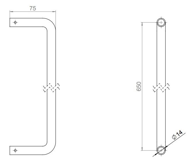 d line H&aring;ndkl&aelig;destang &Oslash;14x650mm - Slebet rustfrit st&aring;l