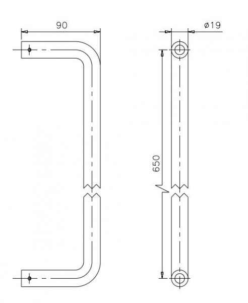 d line h&aring;ndkl&aelig;destang 650mm - B&oslash;rstet rustfrit st&aring;l