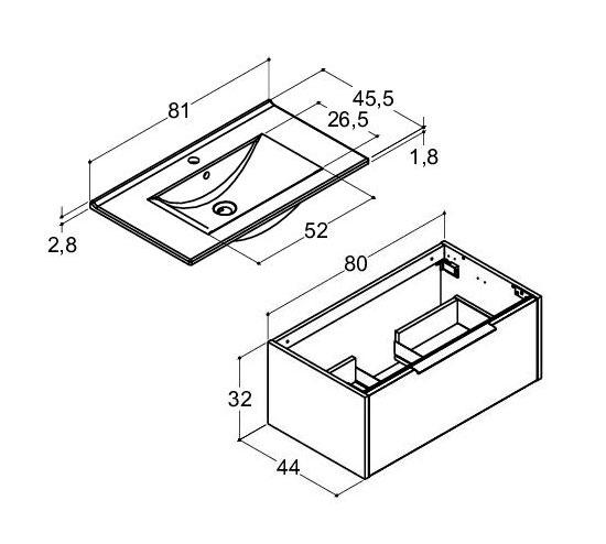 Dansani Mido+ Classic 81 møbelsæt m/Amber vask og 1 skuffe - Mat hvid Dansani Mido+ Classic 81 møbelsæt m/Amber vask og 1 skuffe - Mat hvid