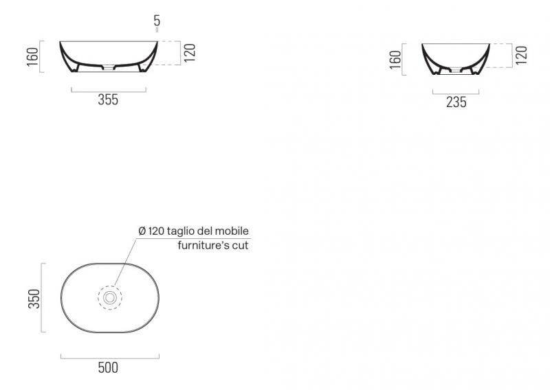 GSI Pura 50 oval fritst&aring;ende bowlevask - Uden hanehul - Tortora