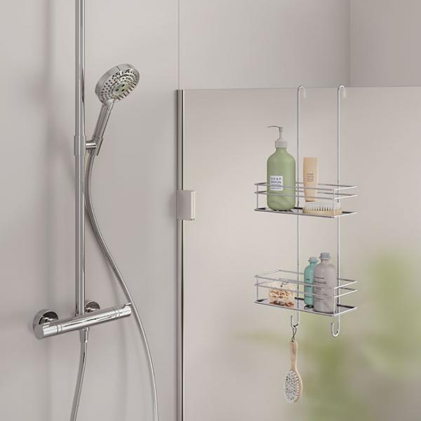 Beslagsboden dobbelt brusekurv til glasvæg - Krom Beslagsboden dobbelt brusekurv til glasvæg - Krom