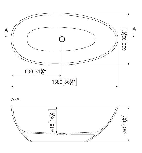 Str&oslash;mberg Castel fritst&aring;ende badekar 1680 x 820mm - Mat hvid