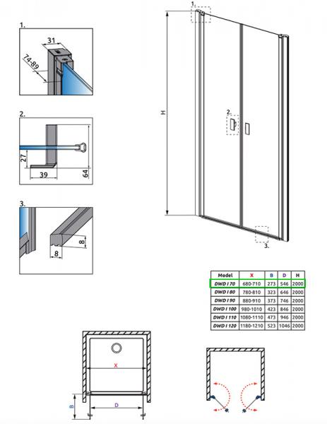 Strømberg Noma 30 dobbelt svingdør 700mm - Krom Strømberg Noma 30 dobbelt svingdør 700mm - Krom