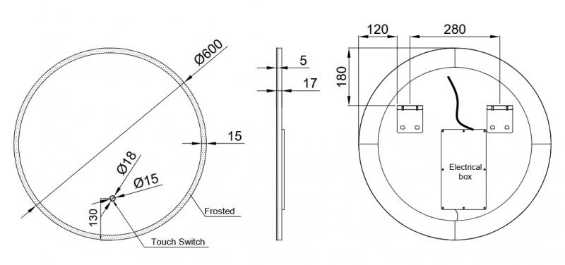 Cass&oslash;e Ravenna rundt spejl m/lys og touch &Oslash;60