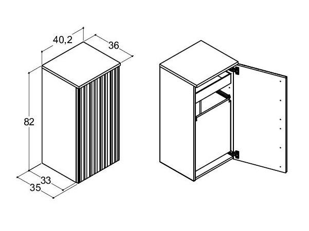 Dansani Luna Urban sideskab B m/l&aring;ge og vasket&oslash;jspose - Venstreh&aelig;ngslet - Riflet/valgfri farve