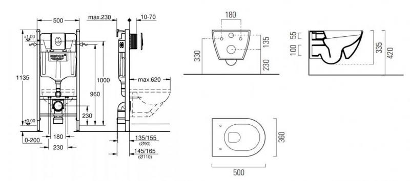 GSI Pura Agave 50 toiletpakke inkl. s&aelig;de m. softclose, cisterne og krom betjening