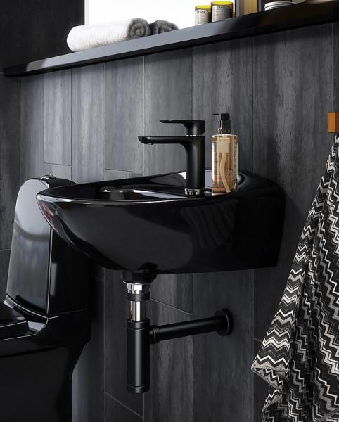 Gustavsberg Estetic 50 h&aring;ndvask t/v&aelig;g - Sort - 1 hanehul - Ceramic+