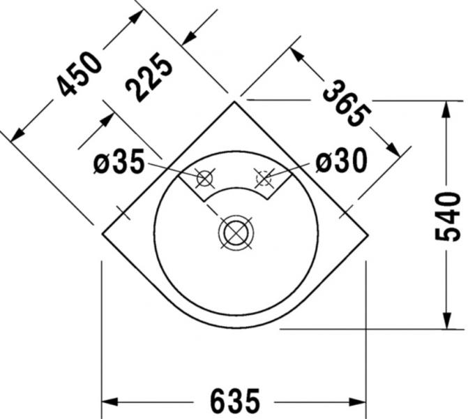 Duravit Architec 64 h&aring;ndvask t/v&aelig;g - Hj&oslash;rne - Uden overl&oslash;b