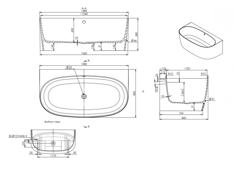 Str&oslash;mberg Arden Back-To-Wall badekar 1600 x 860 mm - Mat hvid
