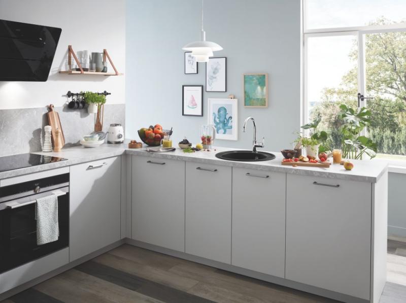 Grohe K200 rund k&oslash;kkenvask i komposit - Sort granit
