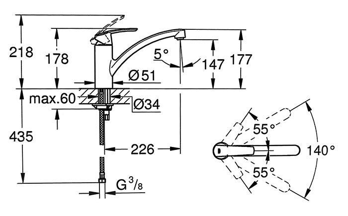 Grohe K700 k&oslash;kkenvask i komposit m/Start k&oslash;kkenvandhane i mat sort