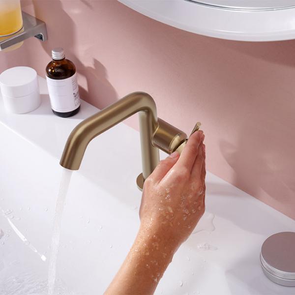 hansgrohe Tecturis S Fine h&aring;ndvaskarmatur 110 m/CoolStart, EcoSmart+ og push-open bundventil - B&oslash;rstet bronze