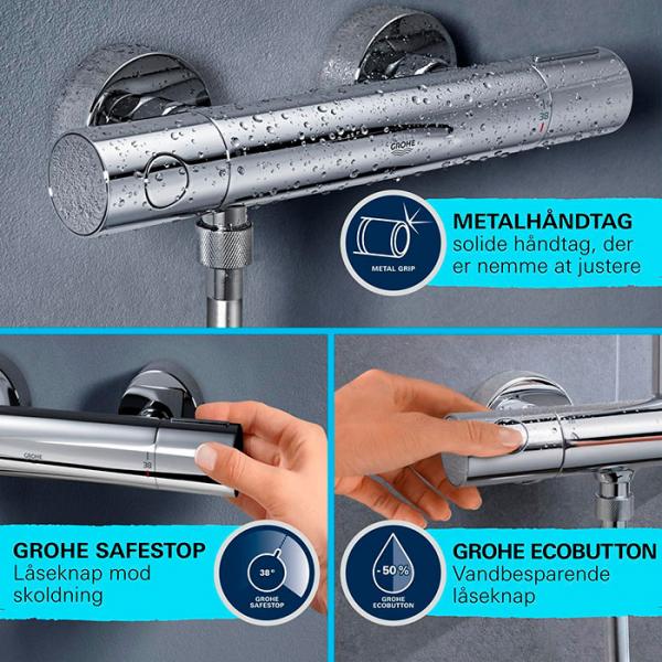 Grohe Precision Get komplet brusesystem m/termostat og h&aring;ndbruser