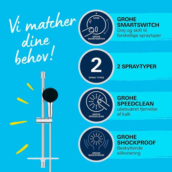 Grohe Vitalio Start 110 brusesæt 2 sprays inkl. brusehylde Grohe Vitalio Start 110 brusesæt 2 sprays inkl. brusehylde