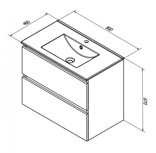 Sanibell Basicline m&oslash;bels&aelig;t 80 m/integrerede greb og stenvask - Whiskey eg