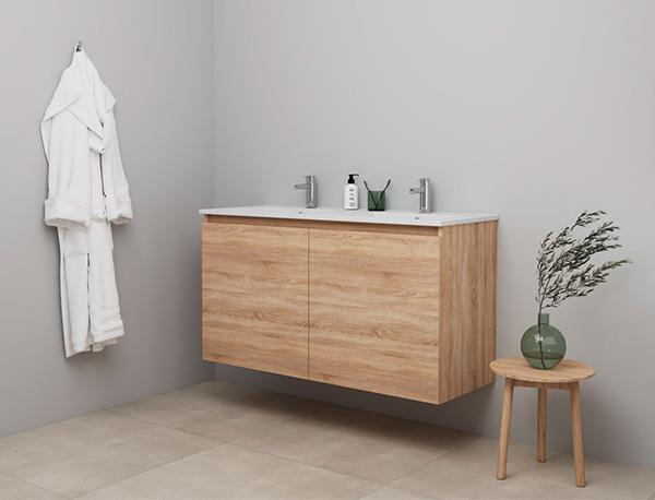 Sanibell Online 121 m&oslash;bels&aelig;t m/grebsfri l&aring;ger og dobbeltvask - Bardolino eg