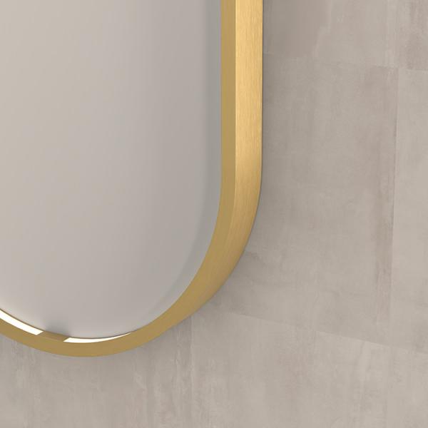 Sanibell Ink SP28 ovalt spejl m/lys, varme og sensor 40 x 80 cm - B&oslash;rstet mat guld