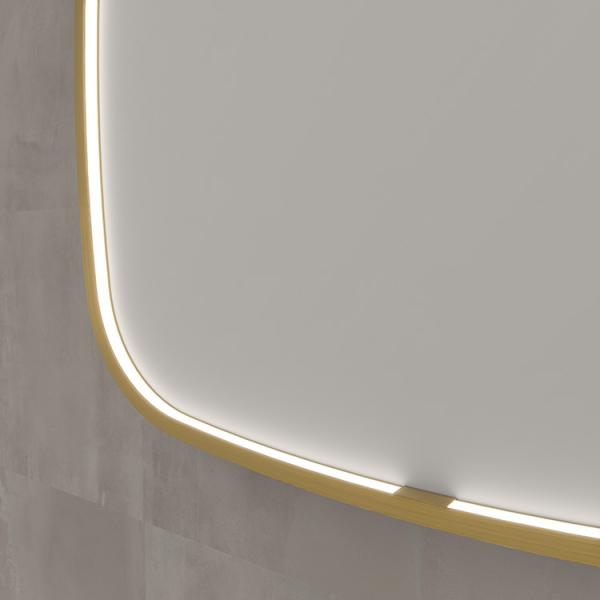 Sanibell Ink SP31 spejl m/lys, varme og sensor 140 x 80 cm - B&oslash;rstet mat guld