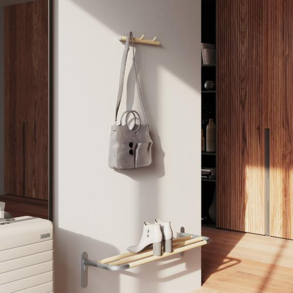 Beslagsboden vandret knagerække m/3 knager - Træ/mat grå Beslagsboden vandret knagerække m/3 knager - Træ/mat grå