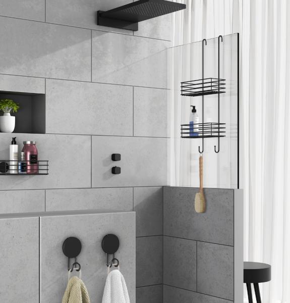 Beslagsboden h&aelig;ngende brusehylde - Dobbelt - Mat sort