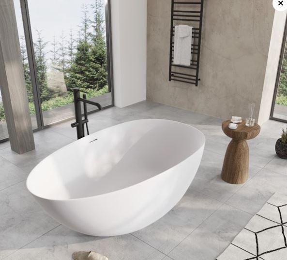 Str&oslash;mberg Fermo oval fritst&aring;ende badekar 1700x850 mm - Mat hvid