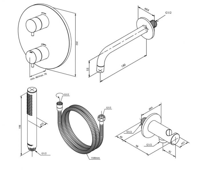 Damixa Silhouet komplet indbygningspakke til badekar � Steel