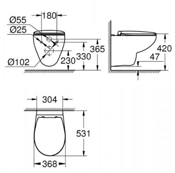 Grohe Bau Rimless toiletpakke inkl. s&aelig;de m/softclose, cisterne og sort betjening