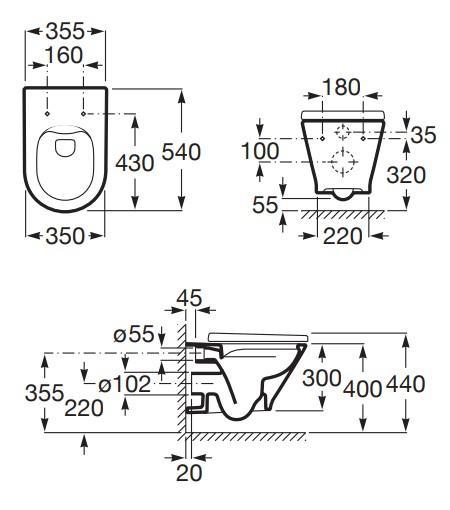 Laufen Roca Gap round RIMless toiletpakke inkl. s&aelig;de m/soft-close, mellem cisterne og mat sort betjening