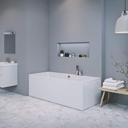 Str&oslash;mberg Quantum badekar t/indbygning - 150 x 70 - 1 rygl&aelig;n - m/Carronite