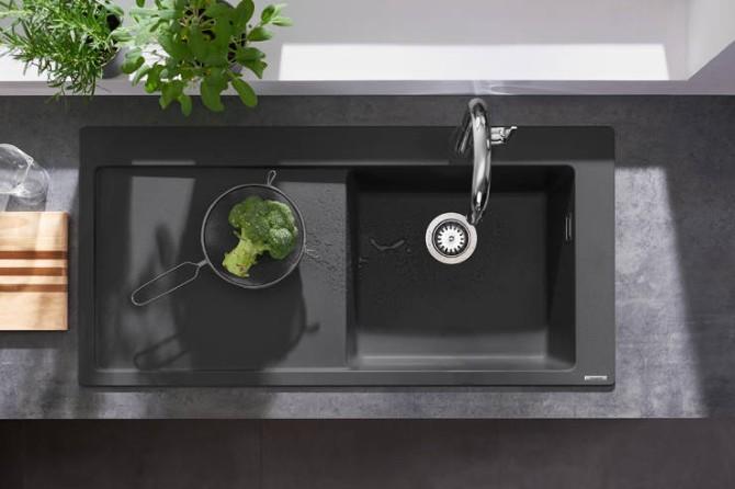 hansgrohe S514-F450 k&oslash;kkenvask m/afl&oslash;bsbakke - Vask til h&oslash;jre - Graphite black