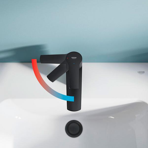 Grohe Get S h&aring;ndvaskarmatur Eco m/Koldstart og push-open bundventil - Mat sort