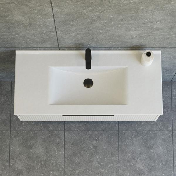 Dansani Mido+ Classic 101 m&oslash;bels&aelig;t m/Amber vask og 1 skuffe - Striber/mat sand