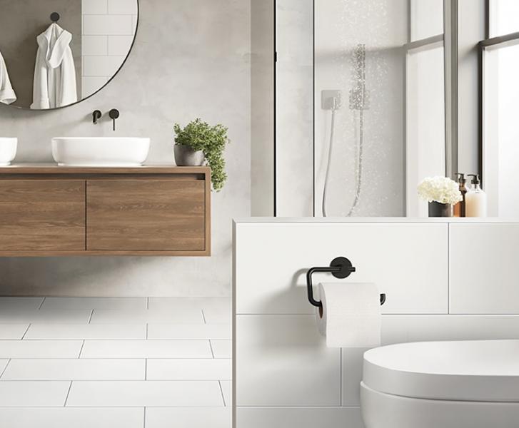 Beslagsboden selvkl&aelig;bende toiletpapirholder 1130 - Mat sort