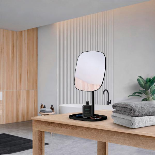 Beslagsboden Glow makeupspejl p&aring; fod m/bakke og 7x forst&oslash;rrelse - Mat sort