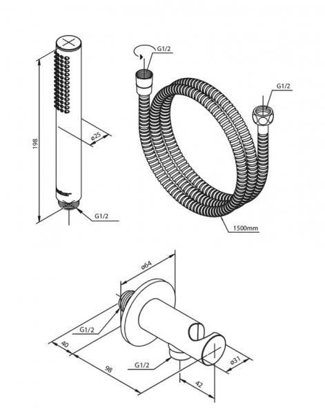Damixa Silhouet komplet brusesystem til indbygning/loft - B&oslash;rstet messing