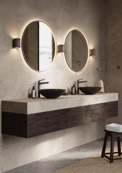 Cass&oslash;e Siena rundt spejl m/LED lys &Oslash;80 - Mat bronze