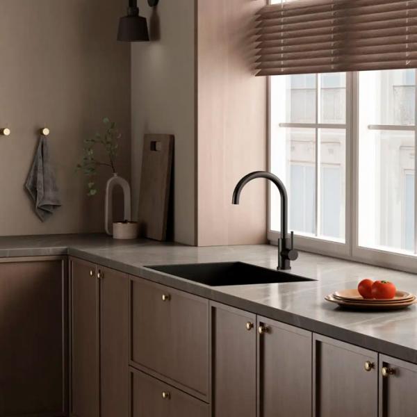 Lavabo Kubus 140 RS Round k&oslash;kkenarmatur - Mat sort