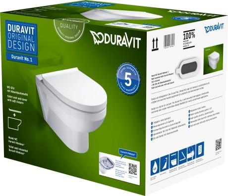 Duravit No.1 Compact Rimless v&aelig;gh&aelig;ngt toilet inkl. toilets&aelig;de m/softclose og Wondergliss
